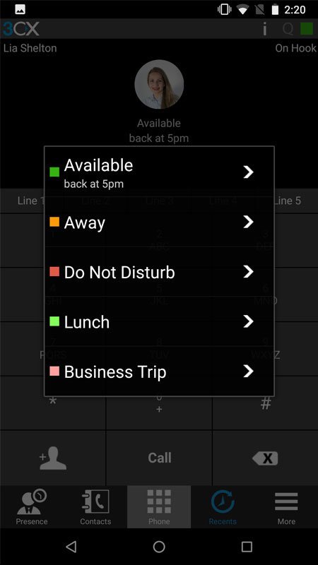 3cx-screenshot-2 3CX VoIP Cloud - status options